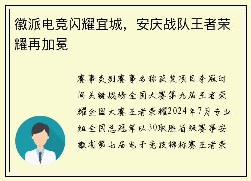 徽派电竞闪耀宜城，安庆战队王者荣耀再加冕